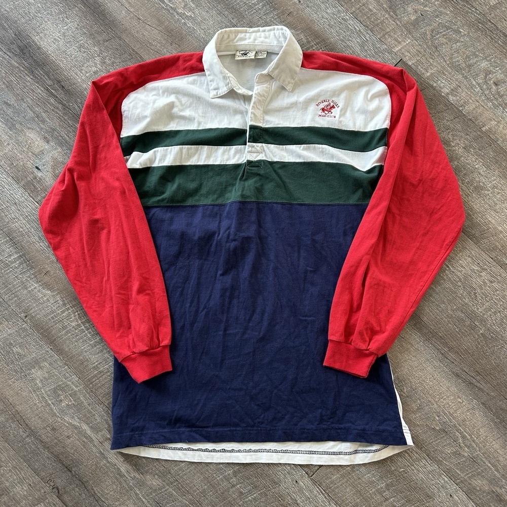 Rare Vintage Beverly Hills Polo Club Rugby Long Sleeve Embroidered Color block L